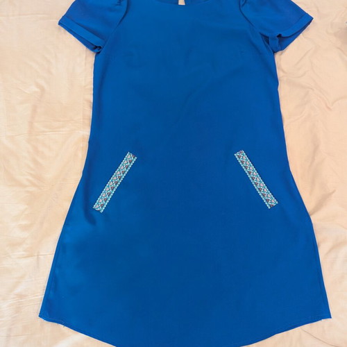 Maison Scotch Royal Blue Shift Dress like new with embroidered fake pockets