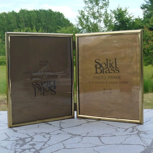 Double metal photo frame silvered in gold tone like new