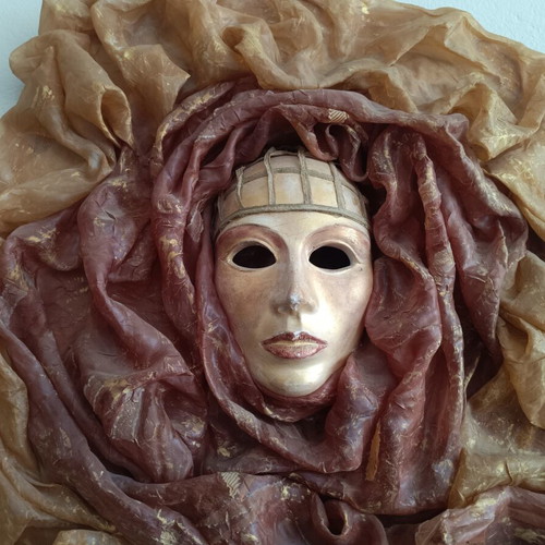 Handmade 3D wall decoration with theatrical mask used