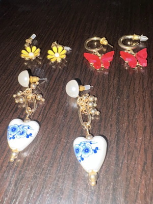 Earrings new, set of three, blue and yellow