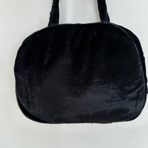 Velvet shoulder bag new, black with embroidery and zipper