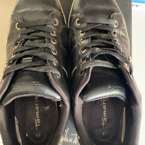 Tamaris black athletic shoes used with gold detail, size 39