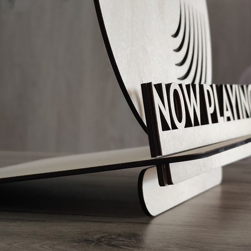 Custom wooden vinyl record stand "Now Playing"
