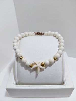 Bracelet with semi-precious stones haolite and steel beads, new