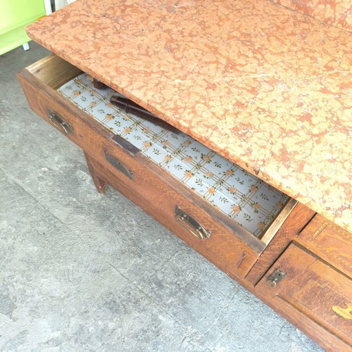 Interwar Lavomano wooden buffet with marble top used