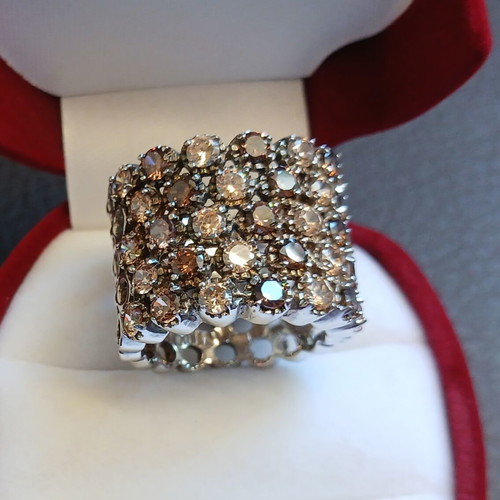 Silver Riviera jewelry set 925 with honey shade zirconia, bracelet and ring