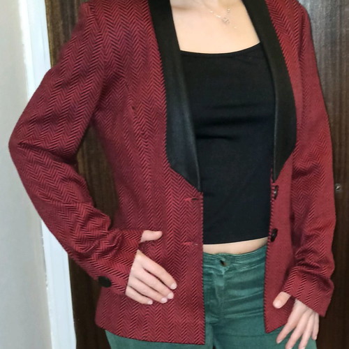 Luccil.B women's jacket used, herringbone pattern red and black, size L