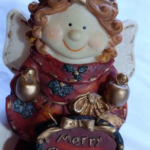 Christmas angel decoration, vintage style, ceramic and polyester