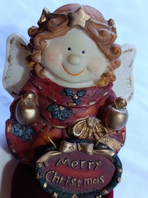 Christmas angel decoration, vintage style, ceramic and polyester