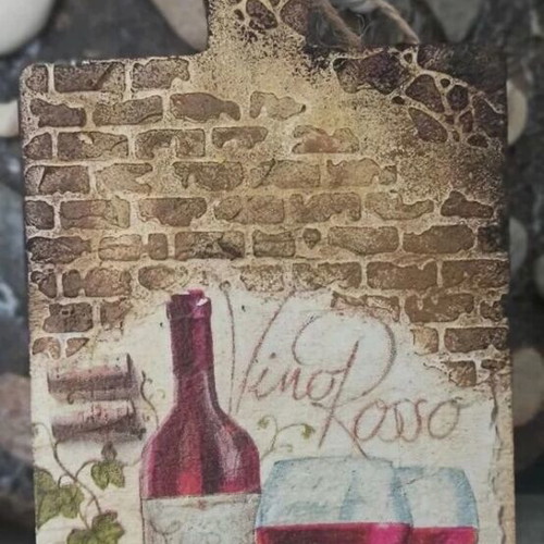 Handmade Vintage Decoupage Wooden Cutting Board Wall Decor "Vino Rosso"