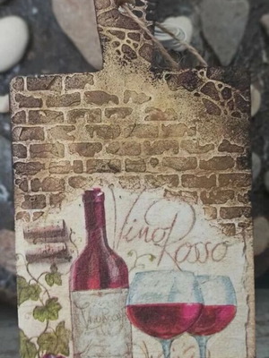 Handmade Vintage Decoupage Wooden Cutting Board Wall Decor "Vino Rosso"