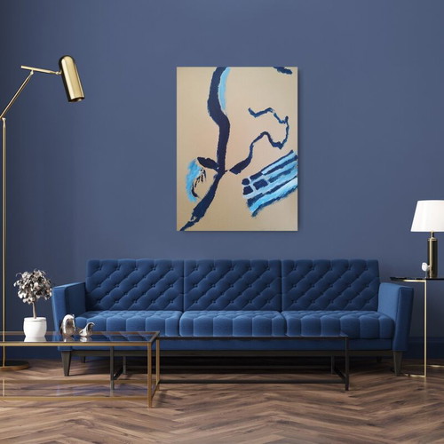 F for Freedom Abstract Blue Original Acrylic Painting 102x72 cm new