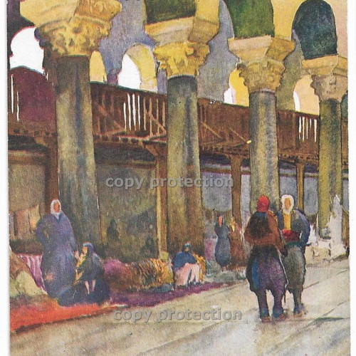 Set of 4 painted Thessaloniki postcards 1910 used