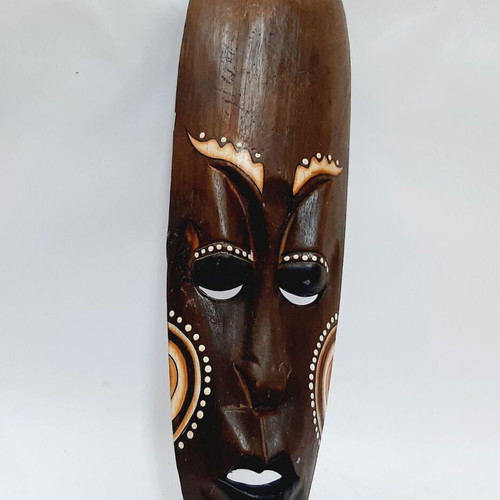 Large African hand-carved wooden mask, vintage 1990s