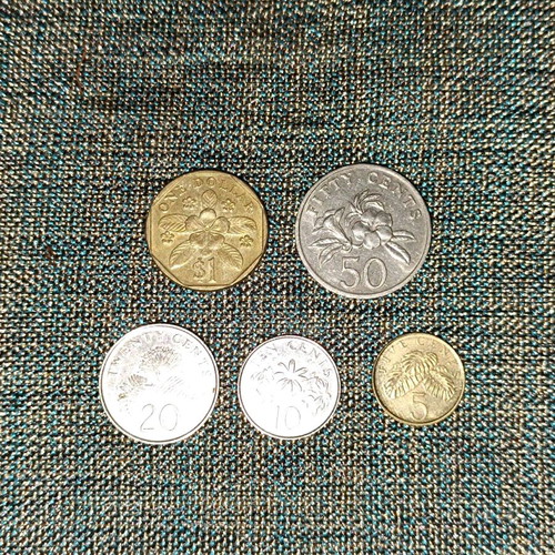 Singapore coin collection used, 5 different coins