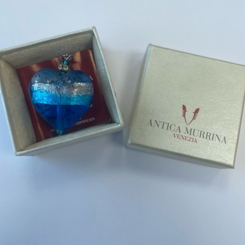 Antica Murrina Murano Necklace 3D Heart Blue new with certificate
