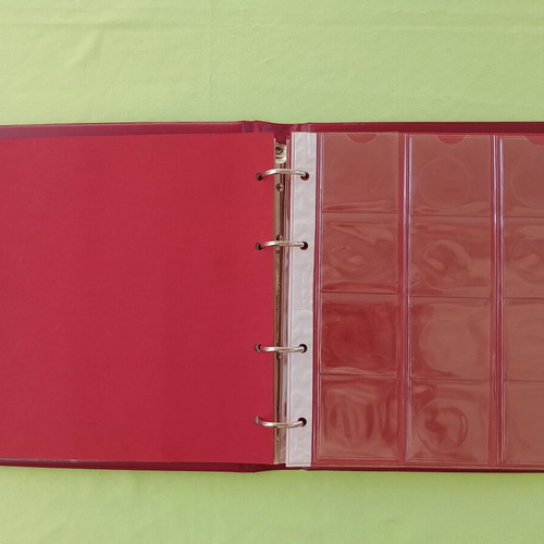 Coin album used, large size with 4 rings and 6 sleeves