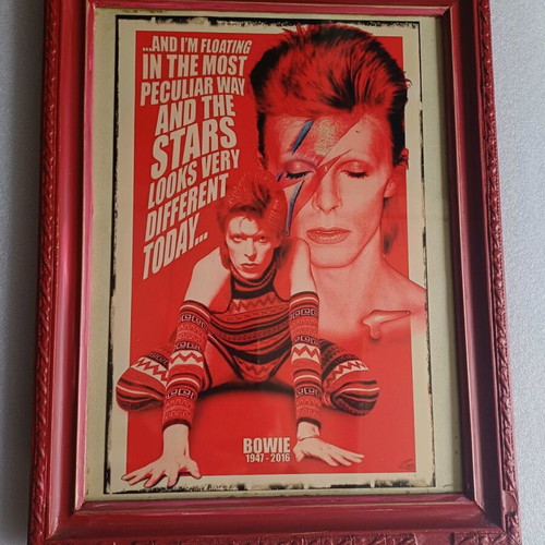 Handmade Bowie frame in red with Space Oddity lyrics new