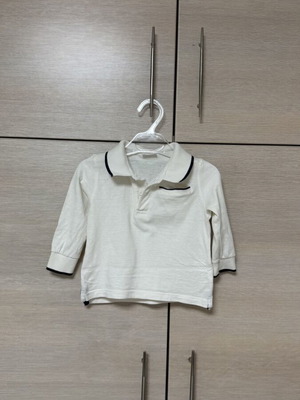 Baby boy polo long sleeve top 100% cotton like new, white navy