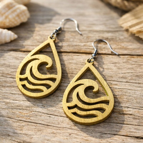 Wave Creations Handmade Wooden Earrings new