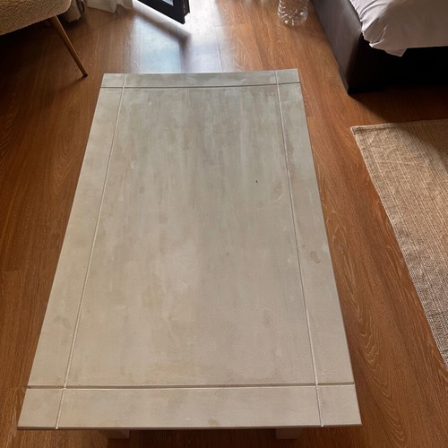 White coffee table used with drawer and chalk paint top