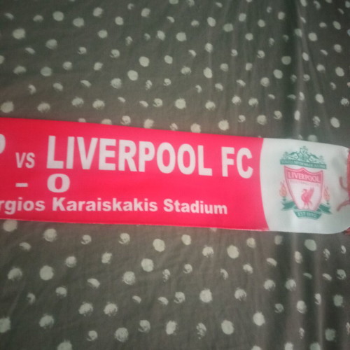 Vintage Olympiacos Liverpool Scarf used, Karaiskakis Stadium 2004