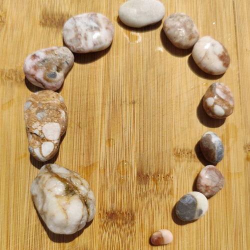 Natural Aegean Pebbles Collection - Pink & White Quartz, 13 pcs