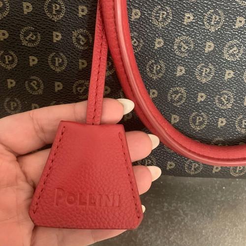 Pollini Handbag new, PVC and leather, brown and red