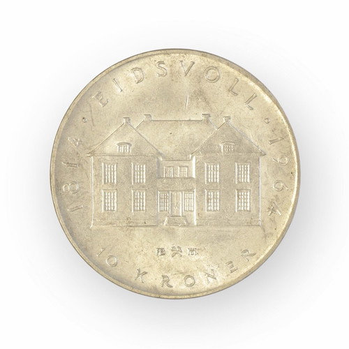 Norway 10 Kroner 1964 coin used, silver