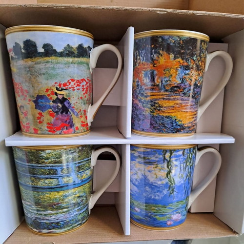 Porcelain mugs set of 4 with Monet artwork, new, 350ml each
