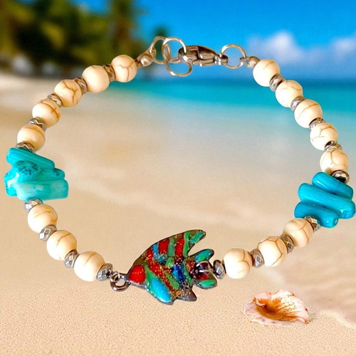 Handmade bracelet with semi-precious stones and enamel new