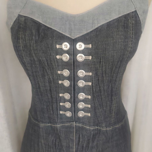 Victorian Edwardian dress Julie Guerlande new, gray denim size 38