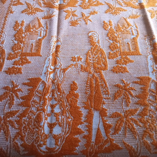 Wool woven blanket new with ecru and orange patterns