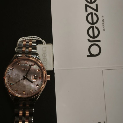 Breeze Two-Tone Women's Watch with Mother of Pearl Dial and Crystals, NOS