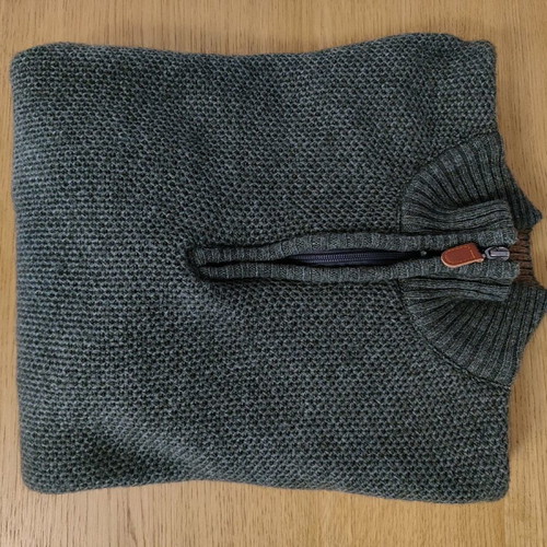 Wool men's pullover with zipper new, size L, khaki
