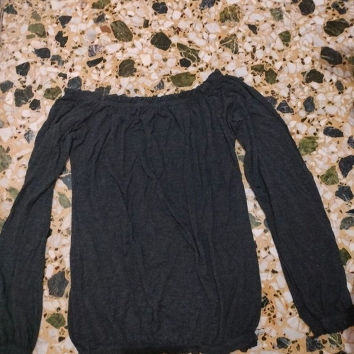 Women's gray blouse size L used with elastic on shoulders, sleeves, and waist