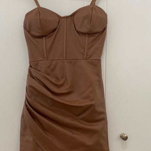 Mini leather dress like new, brown, tight fit, size S