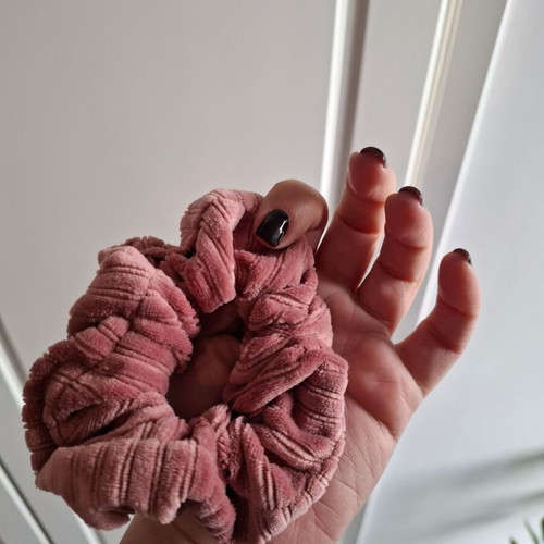 Self Care Hair Set Pink like new with fluffy headband and velvet scrunchie