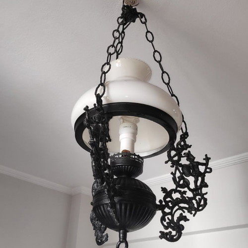 Antique ceiling lamp lamp, with opaline glass