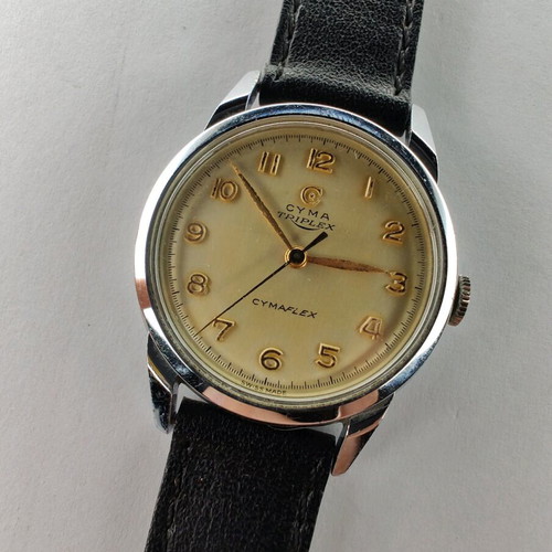 Cyma Triplex Cymaflex NOS watch silver, new, 34mm