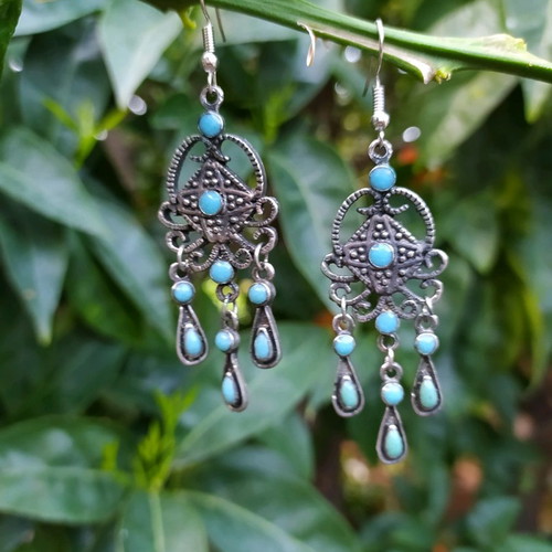 Vintage earrings used, dangle with replaced hooks