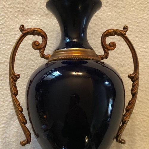 Sevres porcelain vase vintage used with romantic Victorian scene