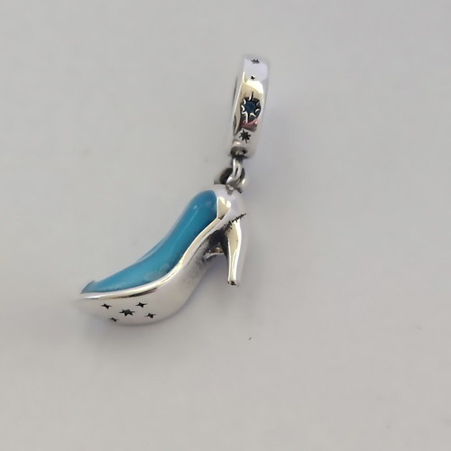 Charm Glass Cinderella Shoe Silver S925 New