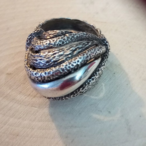 Silver 925 ring bombé hammered handmade, like new No. 54