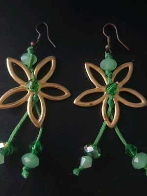 Earrings used with green beads