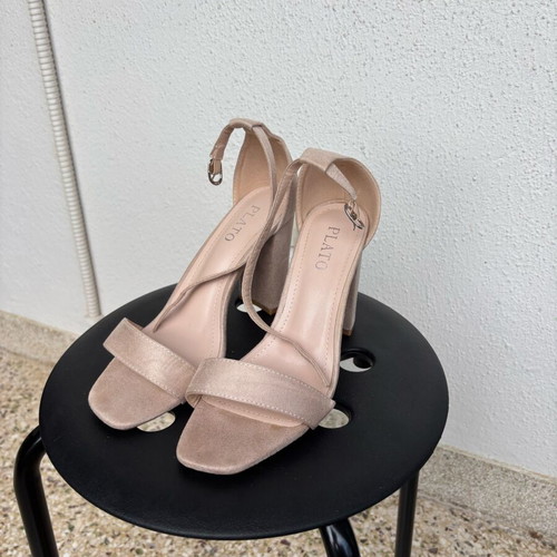 Plato beige suede women's sandals with 10cm block heel like new, size 39