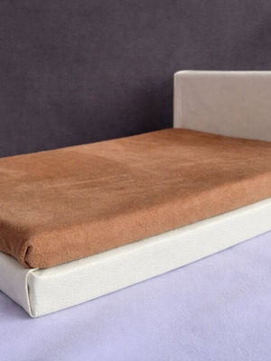 Large doll bed, leather, foam and velvet fabric, 33x21x11cm