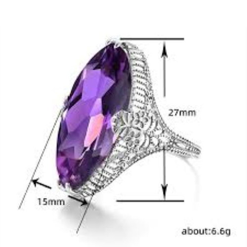 Amethyst ring new, silver plated, retro style, size 57