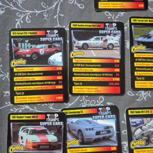 Cheetos Top Trumps Super Cars card game