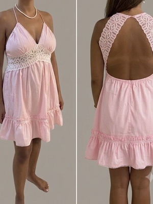 Zini Boutique pink dress with open back and lace, like new, size 42